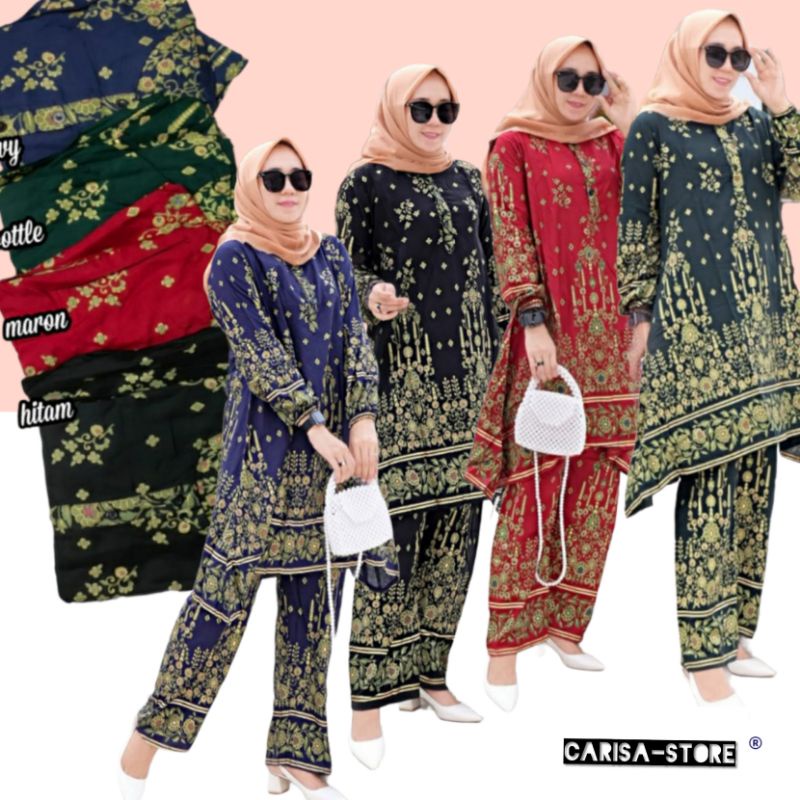 melayu long tunik set motif batik LD 110cm- setelan long tunik dan celana rayon viscose (free masker