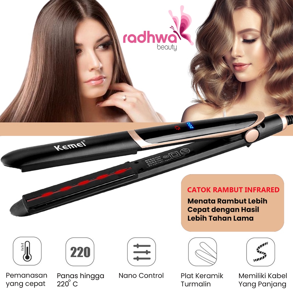 Alat Catokan Rambut Curly dan Lurus Dengan Sinar Infrared - Catokan Ceramic Tourmaline Kemei 2219