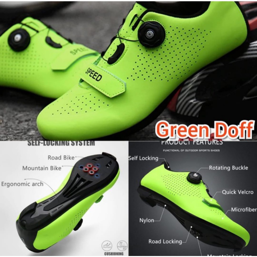 SPEED Sepatu Cleat sepeda Roadbike Road Bike model LOOK SPD - GREEN DOFF