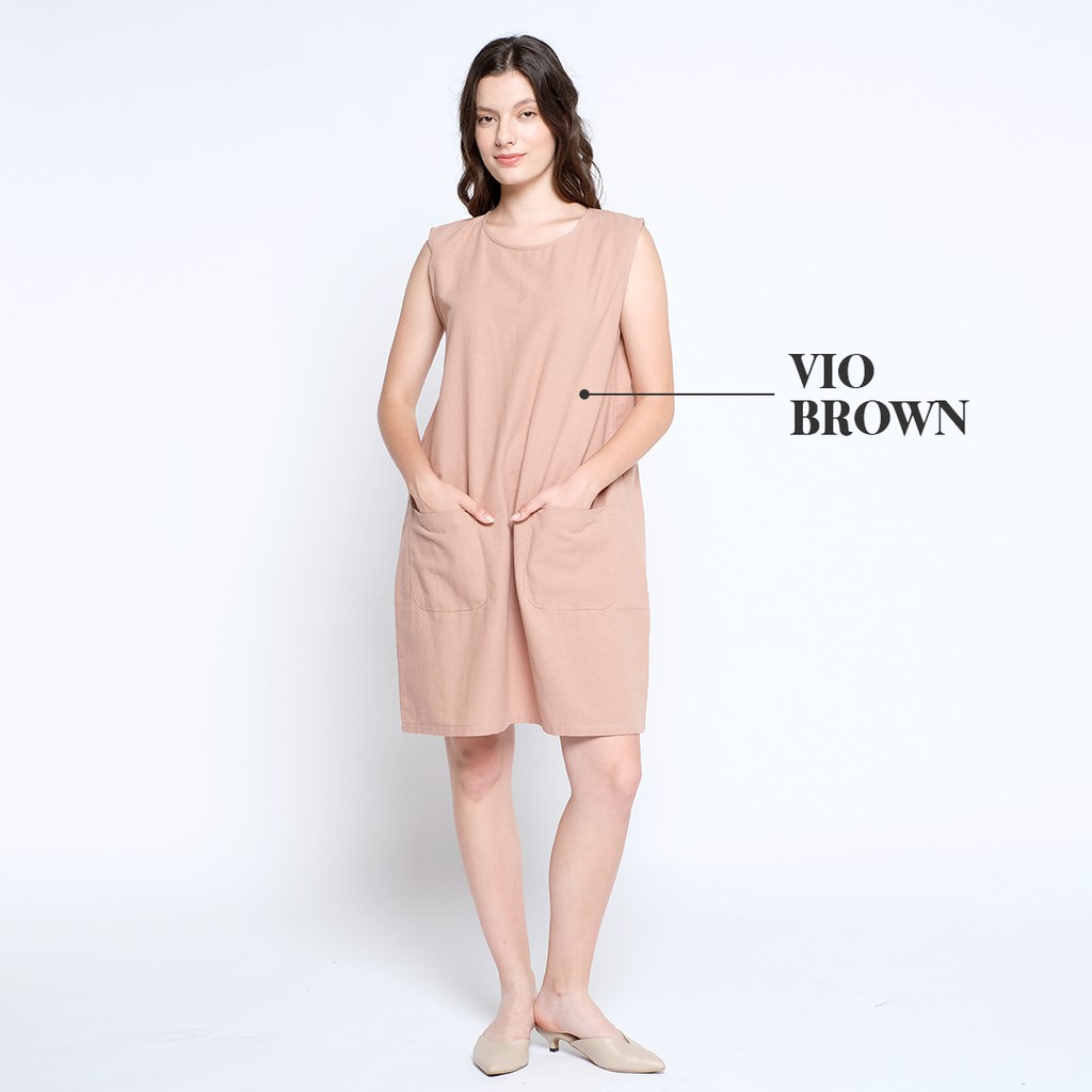 Cielyn - Vio Brown Linen Dress Dailywear Wanita