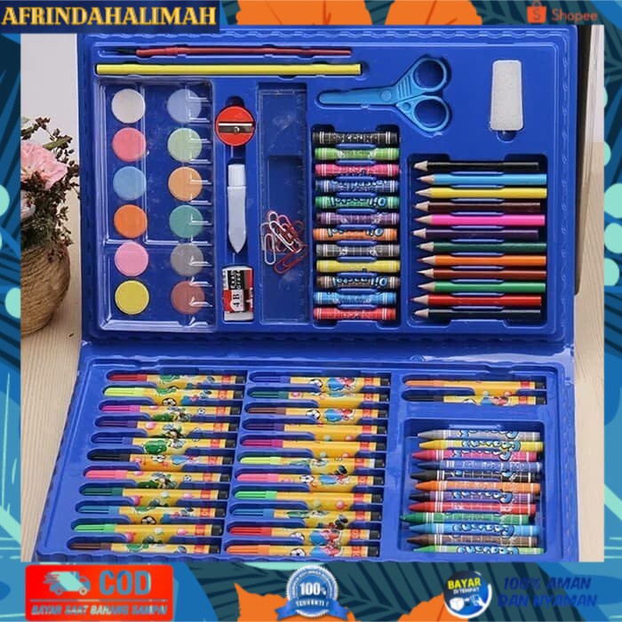 

[TERBARU] Stationery Set Pensil Crayon Perlengkapan Sekolah Menggambar isi 86pcs - Biru