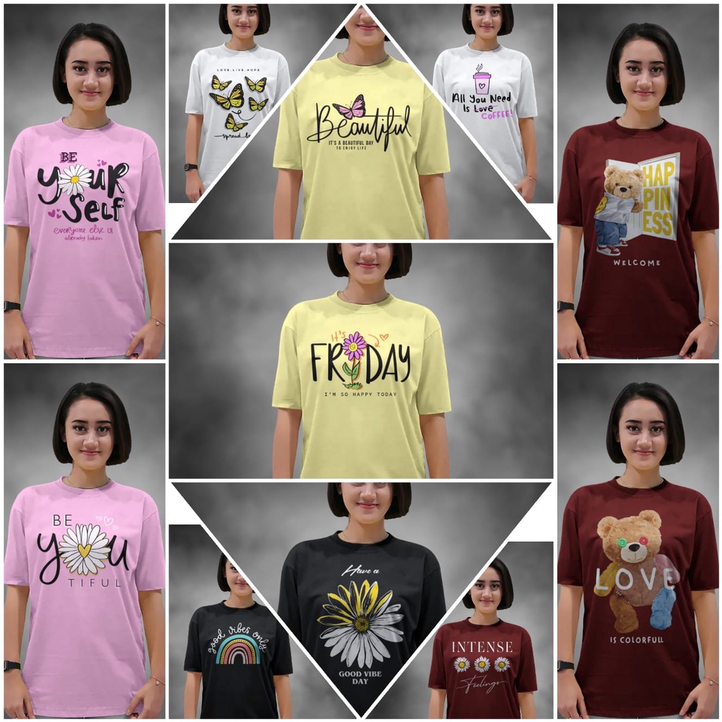 kaos wanita kekinian lengan pendek lv gc hrms bear series