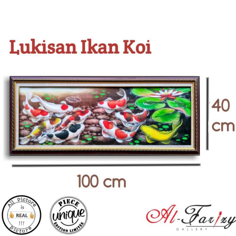 Lukisan Ikan Koi 3D Fengshui 9 EkorUnik Minimalis Ukuran 40x100 cm