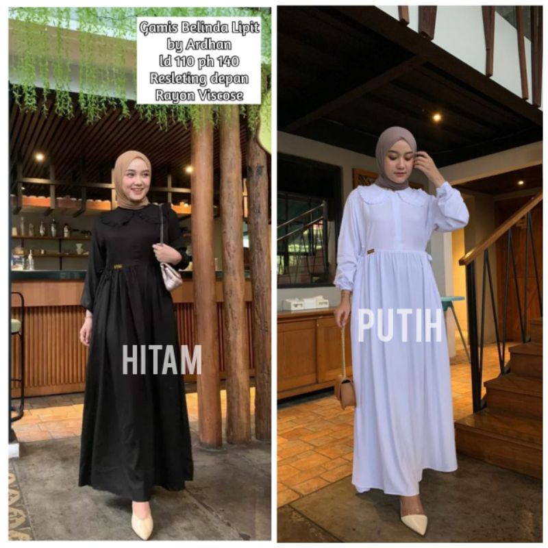 Gamis twill polos hitam putih