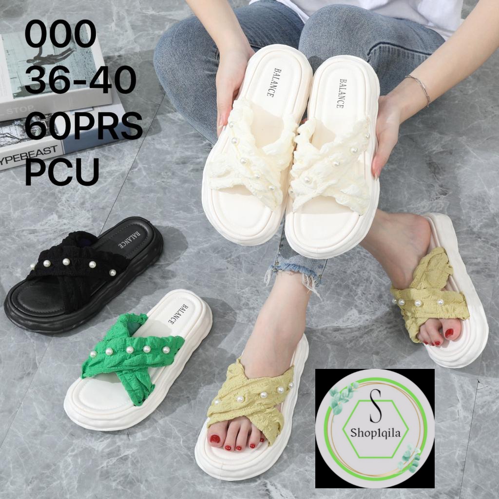 sandal selop jelly wanita dewasa korean style tali silang kain mutiara import 000 (36-41) sandal slip on kekinian