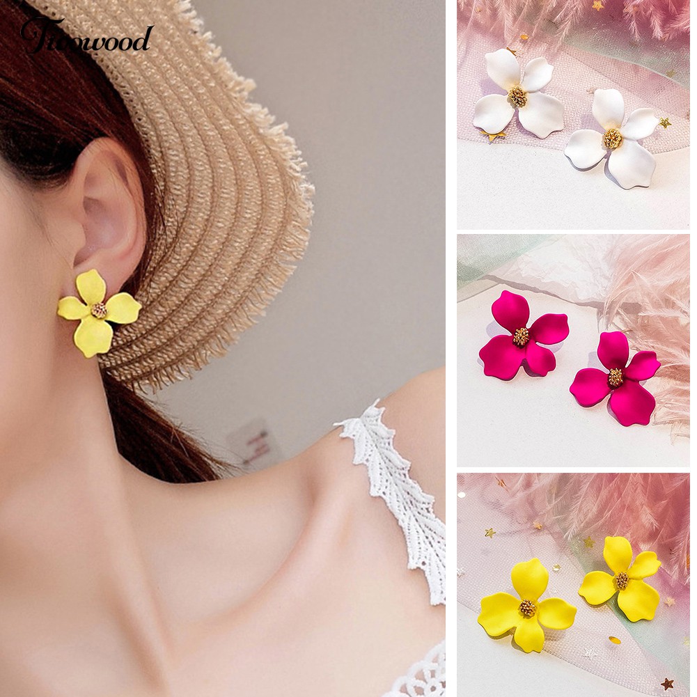 Twowood Fashion Girls Flower Ear Studs All-match Date Party Travel Earrings