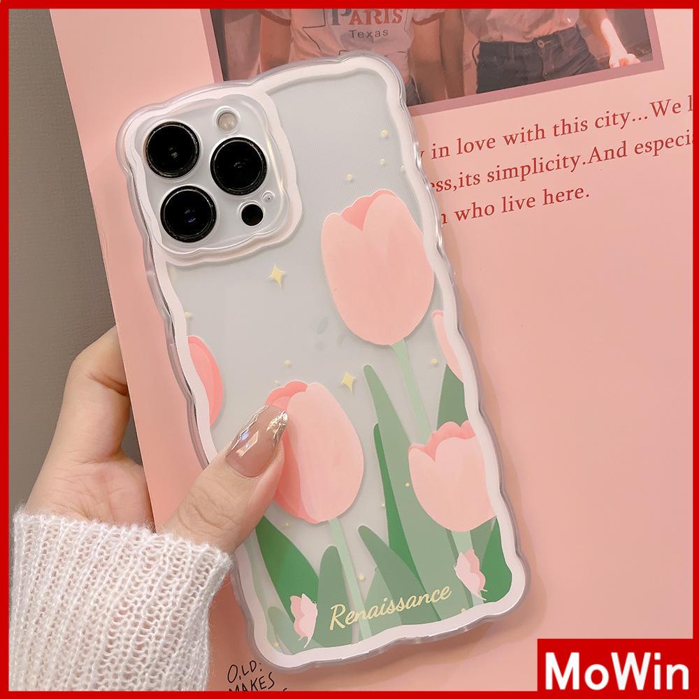 iPhone Case Silicone Soft Case Clear Case Wave Non-Slip Shockproof Camera Full Coverage Protection Pink Tulip Flower For iPhone 13 Pro Max iPhone 12 Pro Max iPhone 11 iPhone 7 Plus