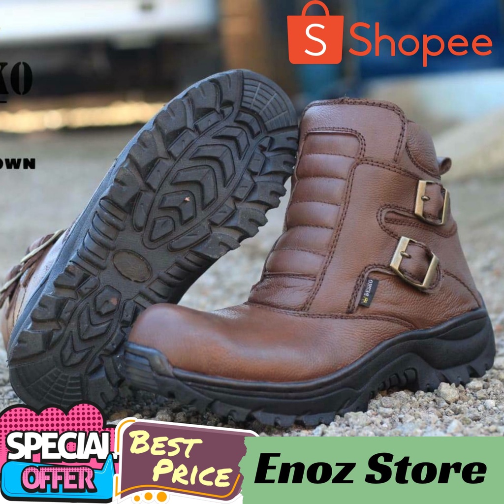 ENOZ X PYTHON - Sepatu Safety Boot Pria Kulit Asli Original Sepatu Boots Ujung Besi Kerja Lapangan Industri Touring Motor Kuat Nyaman ORI