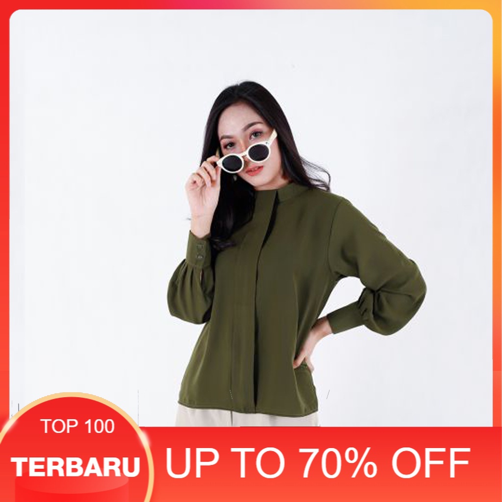BLOUSE MYLA TOP GREEN ARMY ATASAN WANITA