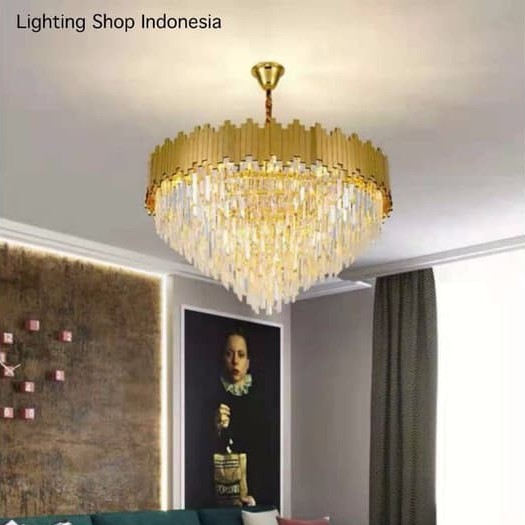 Lampu gantung kristal gold bulat mewah modern 4 susun Lampu gantung kristal gold bulat mewah modern 4 susun
