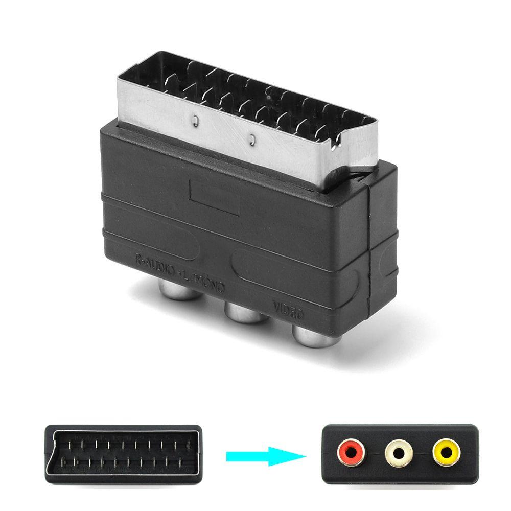 POPULAR Populer Scart Male to 3RCA Female Audio Phono Konektor Adapter Input Untuk PS4 WII DVD VCR