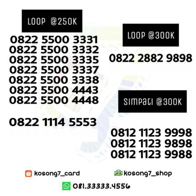 Kartu Simpati Loop 4G AABBCC Triple 333 444 555 888 999 Nomor Cantik Nomer Telkomsel