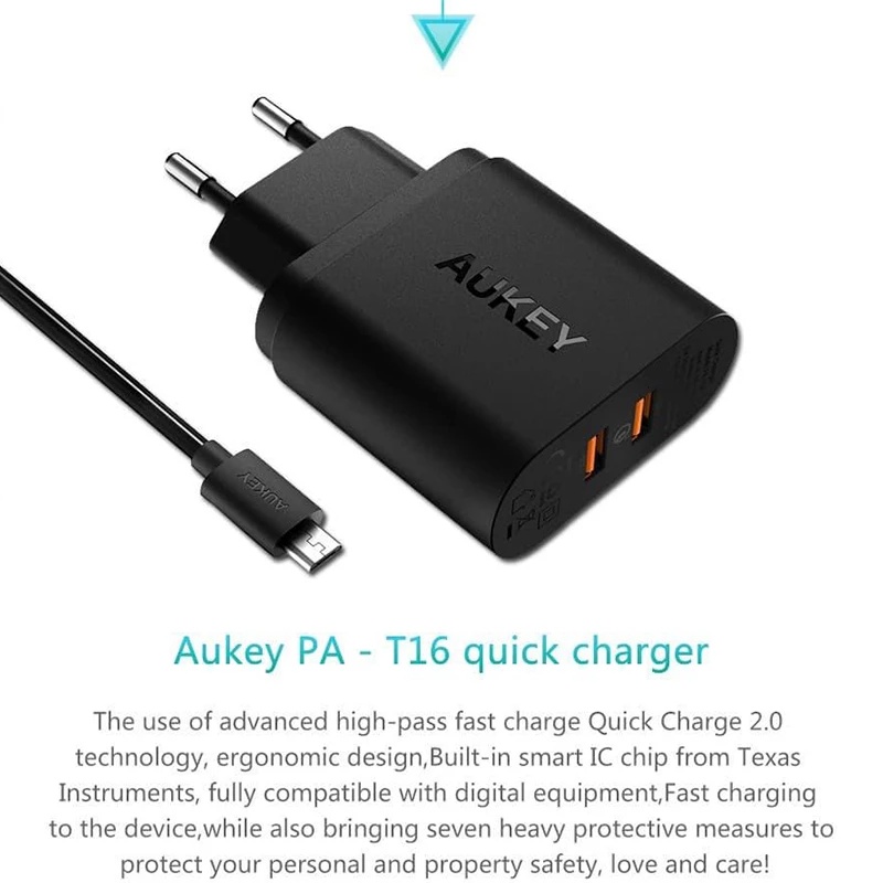 Aukey PA-T16 Adapter Charger 36W PD 2 Port USB Tipe-C QC3.0 Fast Charging Plug EU Untuk xiaomi