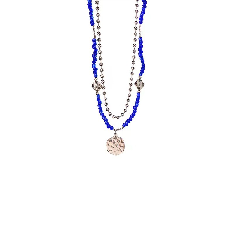 Klein Biru beaded kalung pria dan wanita double layer twin tidak teratur ornamen fashion