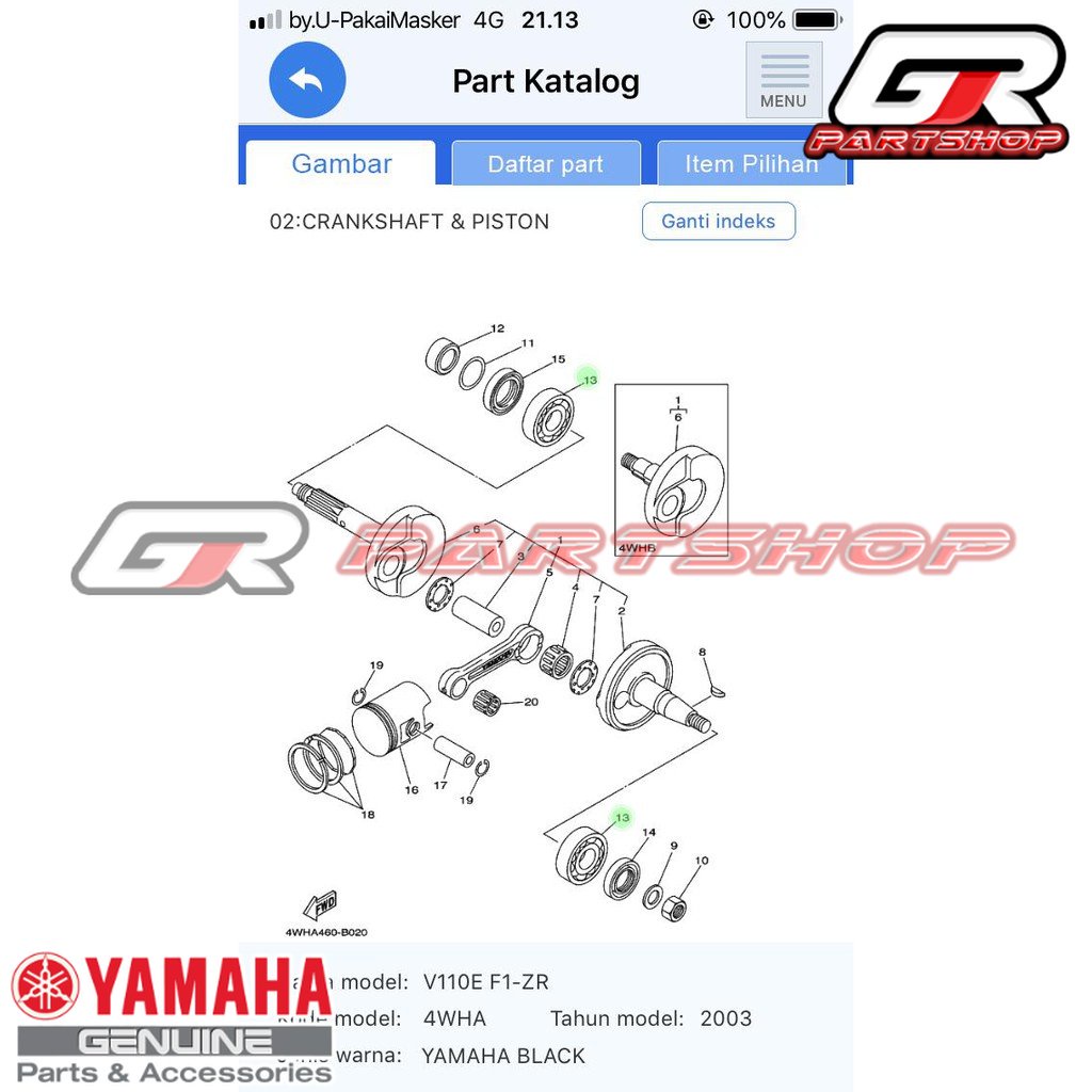 BEARING SET KRUK AS F1ZR ORI YGP FORCE 1 SIGMA CHAMP ALFA F1 FORCEONE FORCE1 ONE FIZR FIZ F1Z R CRANKSHAFT BANDUL KRUKAS KLAHER LAHER LAKER LAHAR