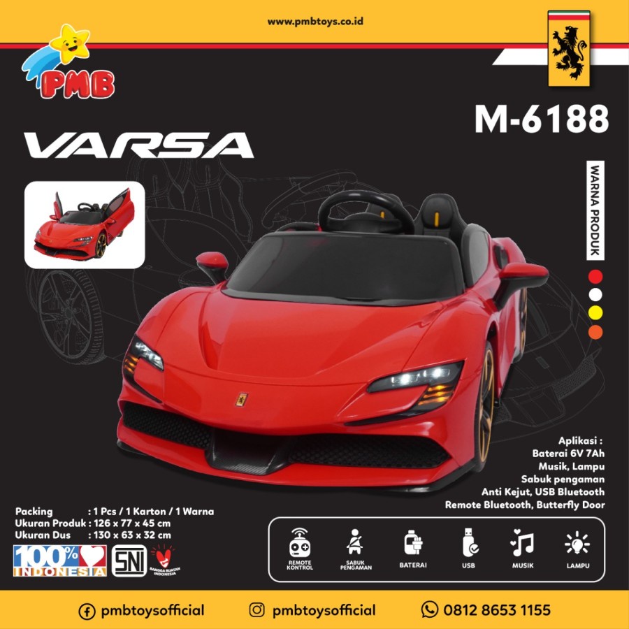 Mobil Aki Mainan varsa Anak Remote Control PMB TOYS TYPE M6188 Ferrari SNI Garansi Termurah-Red
