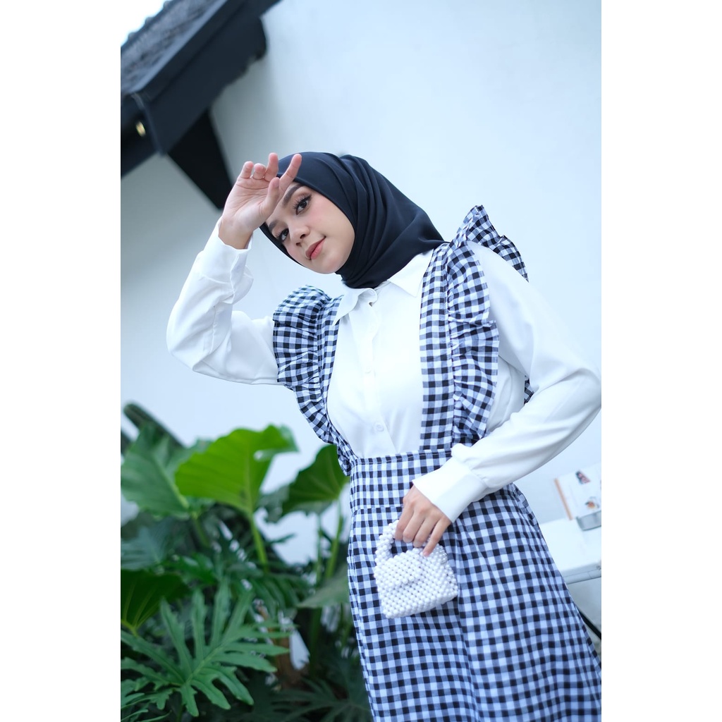 COD - Diana Set 2in1 Shirt + Plaid Dress Fit L Baju Setelan Wanita Remaja Korean Style Muslim Premium Kekinian PREMIUM BY ALFAZZA