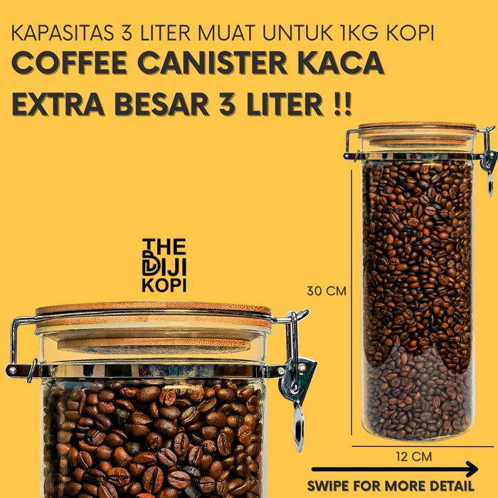 Coffee Canister Toples Kopi Jar Kopi Kaca Kapasitas 3 Liter 1 Kg Kopi