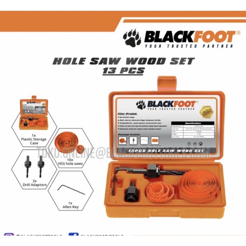 BLACKFOOT Hole Saw Wood Mata Bor Pelubang Kayu Set