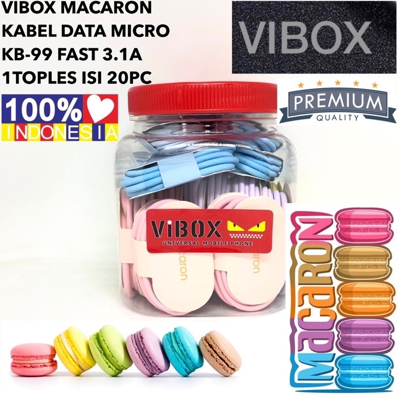 {20pc} Juragan Kabel Data toples Vibox Macaron KB-99 Micro 3.1A Fast Charging 1Meter