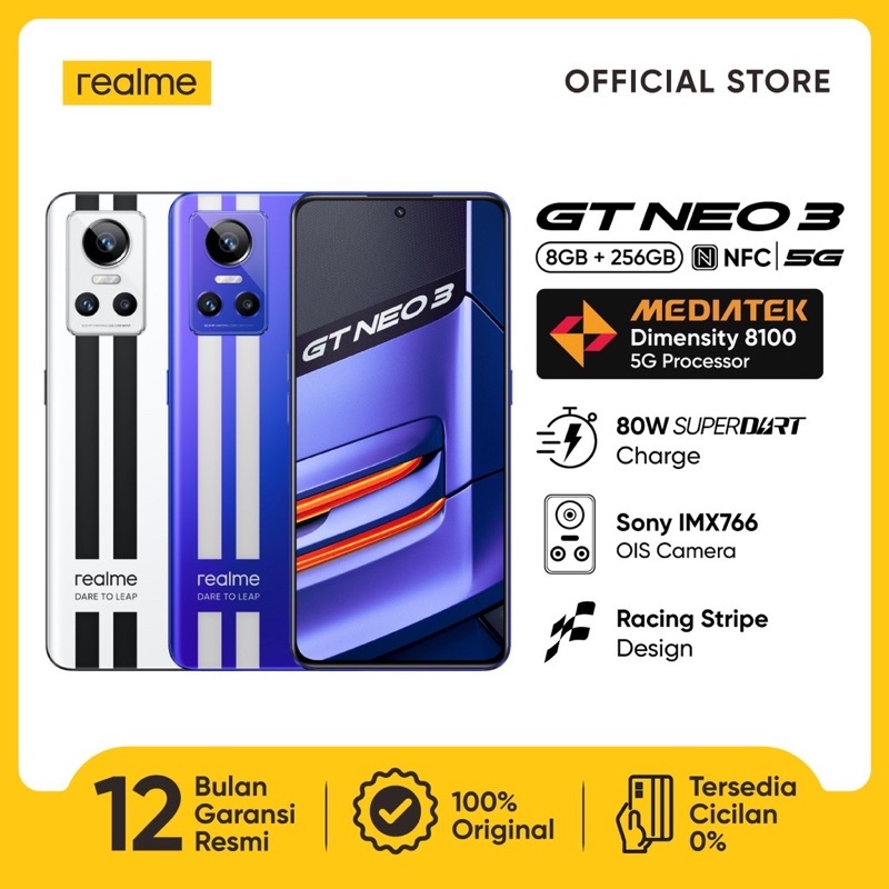 Realme GT Neo 3 80W 8+256GB Dimensity 8100 5G | 80W Charge | Sony IMX766 OIS Camera 120Hz 5000mAh