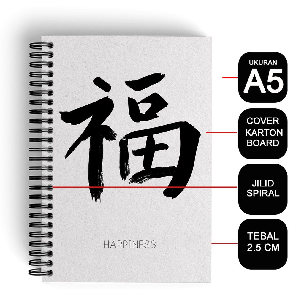 

hampers kado ulang tahun Notebook Cover Tebal A5/Buku Kotak-KotakMandarin/Spiral Kawat Happiness