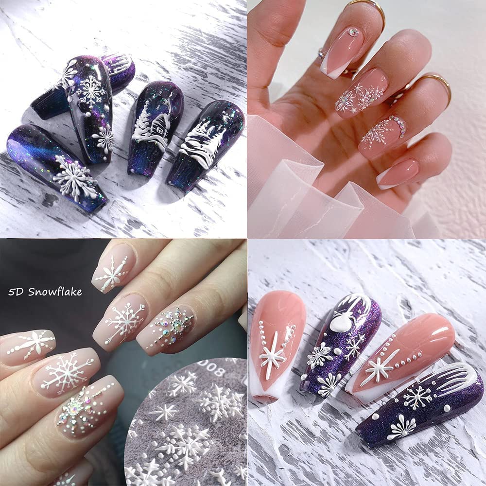 5D Three-dimensional Snowflake Nail Art Sticker/ White Embossed Christmas Nail Decals