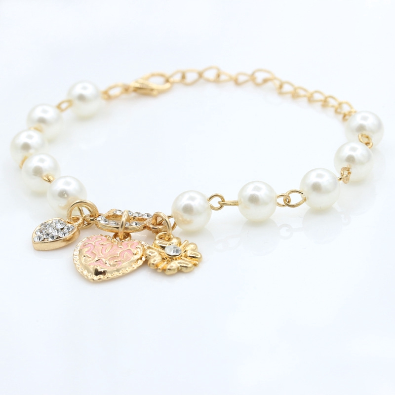 Gelang aksesoris abjad Versi Korea dari gelang mutiara huruf D berlian Hati fashion
