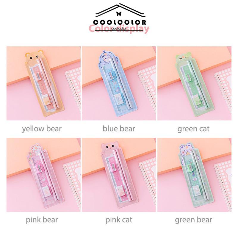 COD🩸5pcs/set 1 Juni Hadiah Liburan  Set Alat Tulis Kartun Siswa Lima potong Rautan Penghapus Pensil- cl