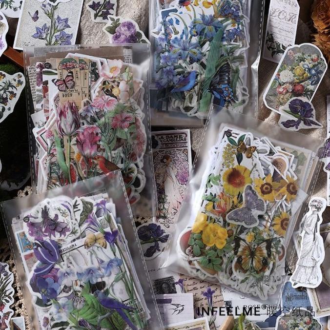 

(BISA COD) 200pcs Florist Papers & Stickers Package Deco Sticker Vintage Style BIG SALE Kode 1385