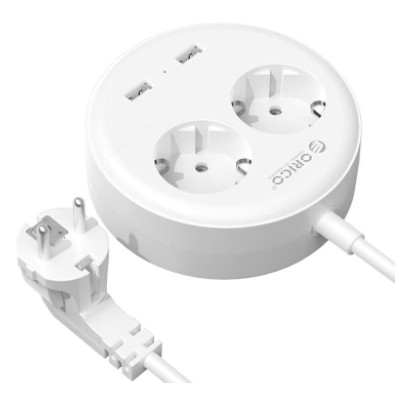 Stop kontak round orico 2 port with 2 usb charger 2.4a 1.5m cable SNI osp-2a2u-id - Power strip