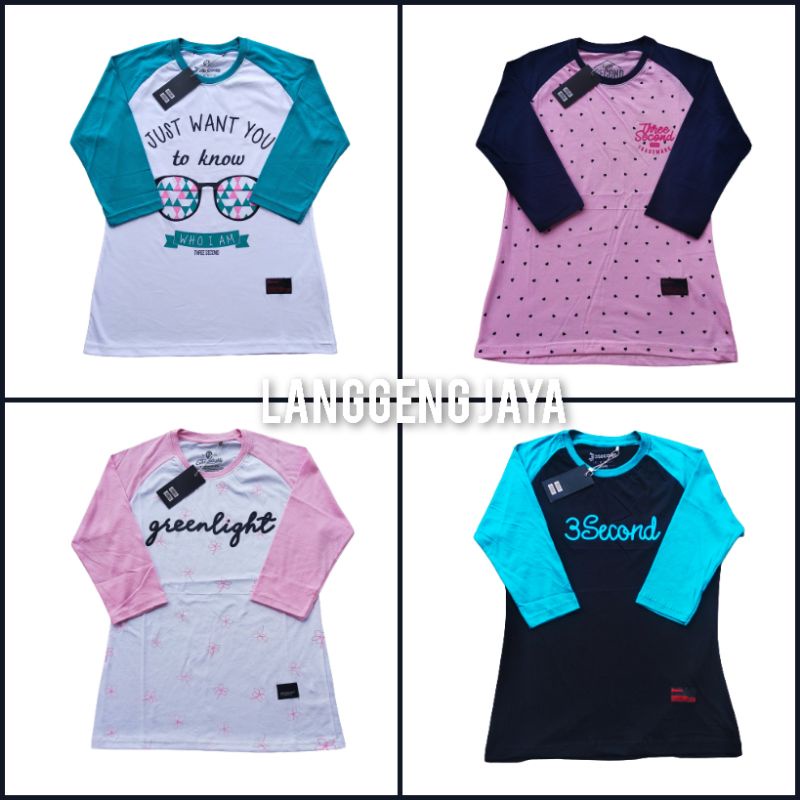 kaos 3second lengan 3/4 kaos wanita lengan panjang