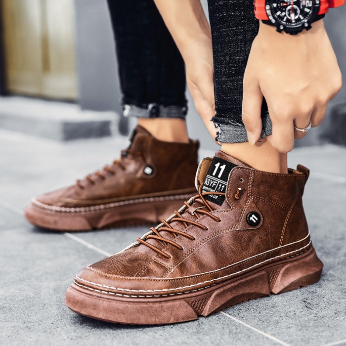 Redzeal Sepatu Boots Pria Pennay Kulit Import Kasual Retro - Cokelat, 41