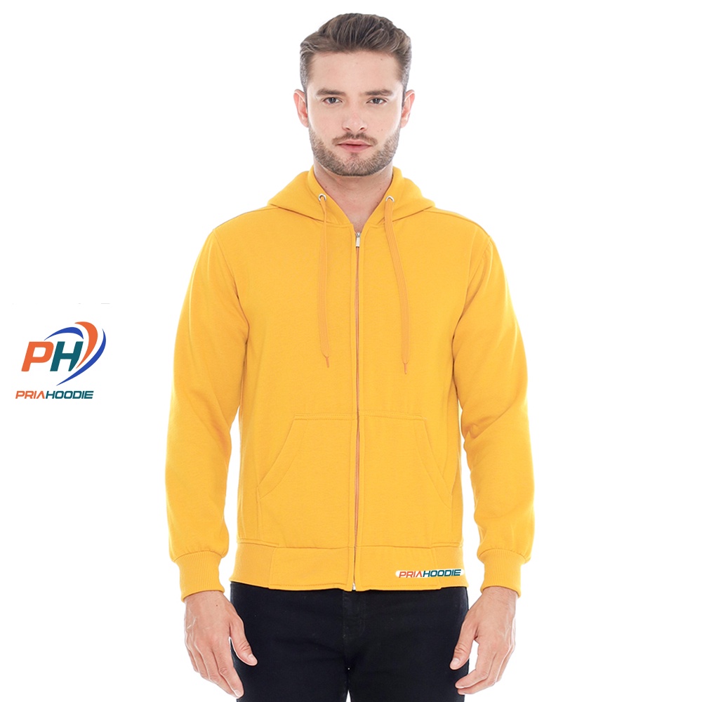 PriaHoodie Jaket Hoodie Zipper Polos Pria Cowok Laki Laki M - XXL (Bisa Cod)-MUSTARD