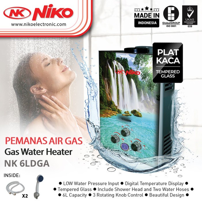 NK 6LDG A/B/C/D Niko Water Heater Gas 6 Liter LED Display Body Kaca