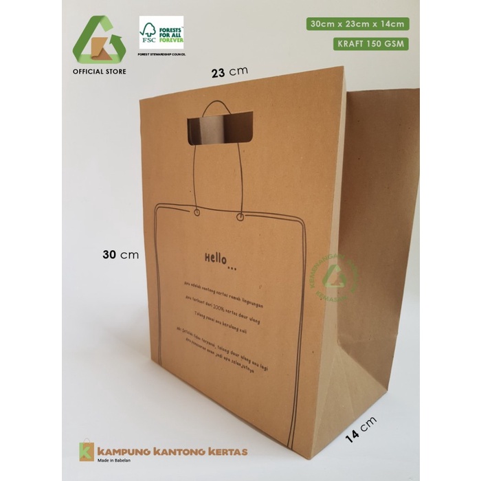 

SALE Paper bag kraft 150 gsm/ Kantong kertas coklat Hello / goodie bag
