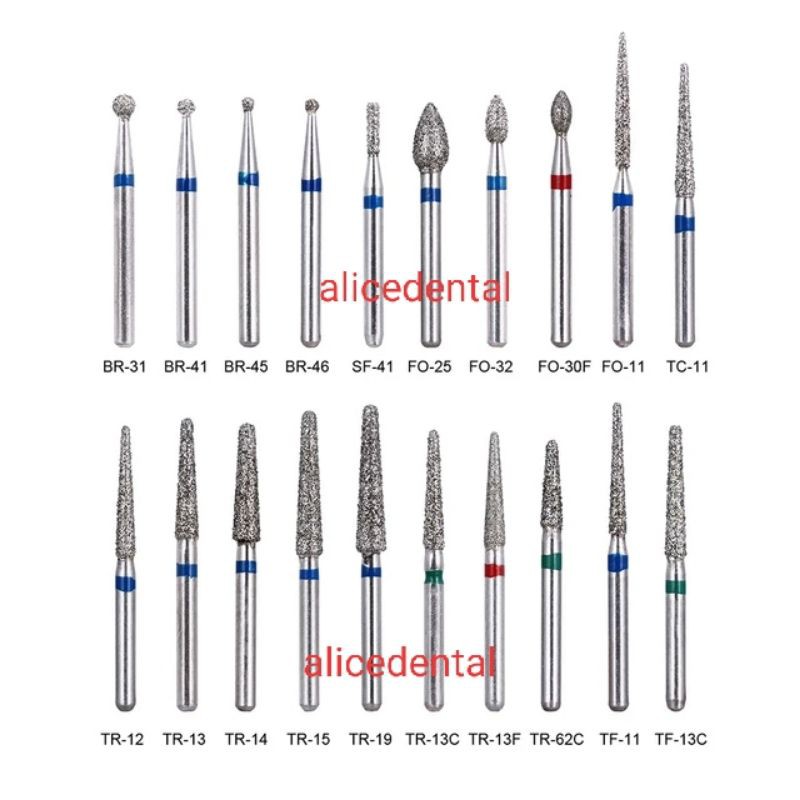 Dental diamond bur highspeed high speed round end tapered fissure flat flame wheel inverted fine