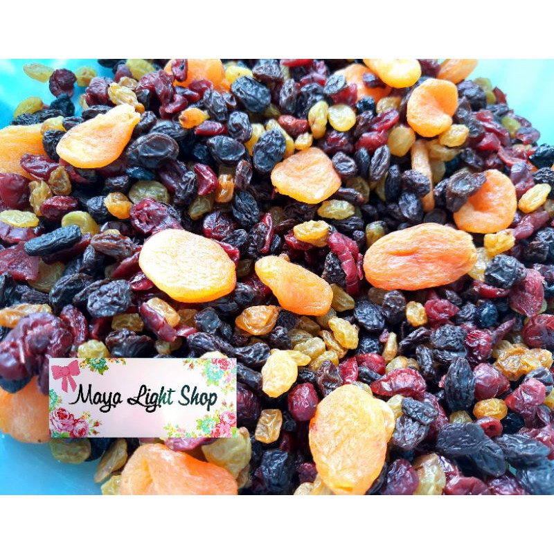 mix fruit dry fruit 200gr buah kering manisan buah kue cemilan sehat diet kismis apricot berry super food mix almond