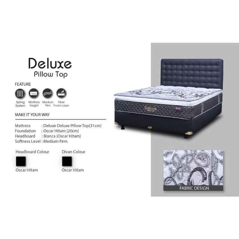 1set springbed Central DELUXE PILLOWTOP plus Divan oscar dng ukuran 160x33x200 dan 180x200x33  kotac