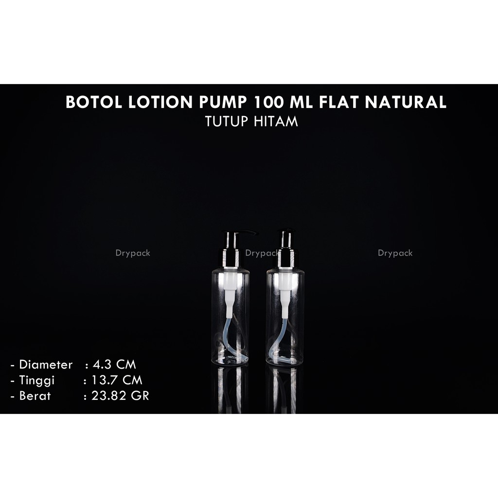 Botol Lotion Pump 100 ml Flat Natural tutup Hitam