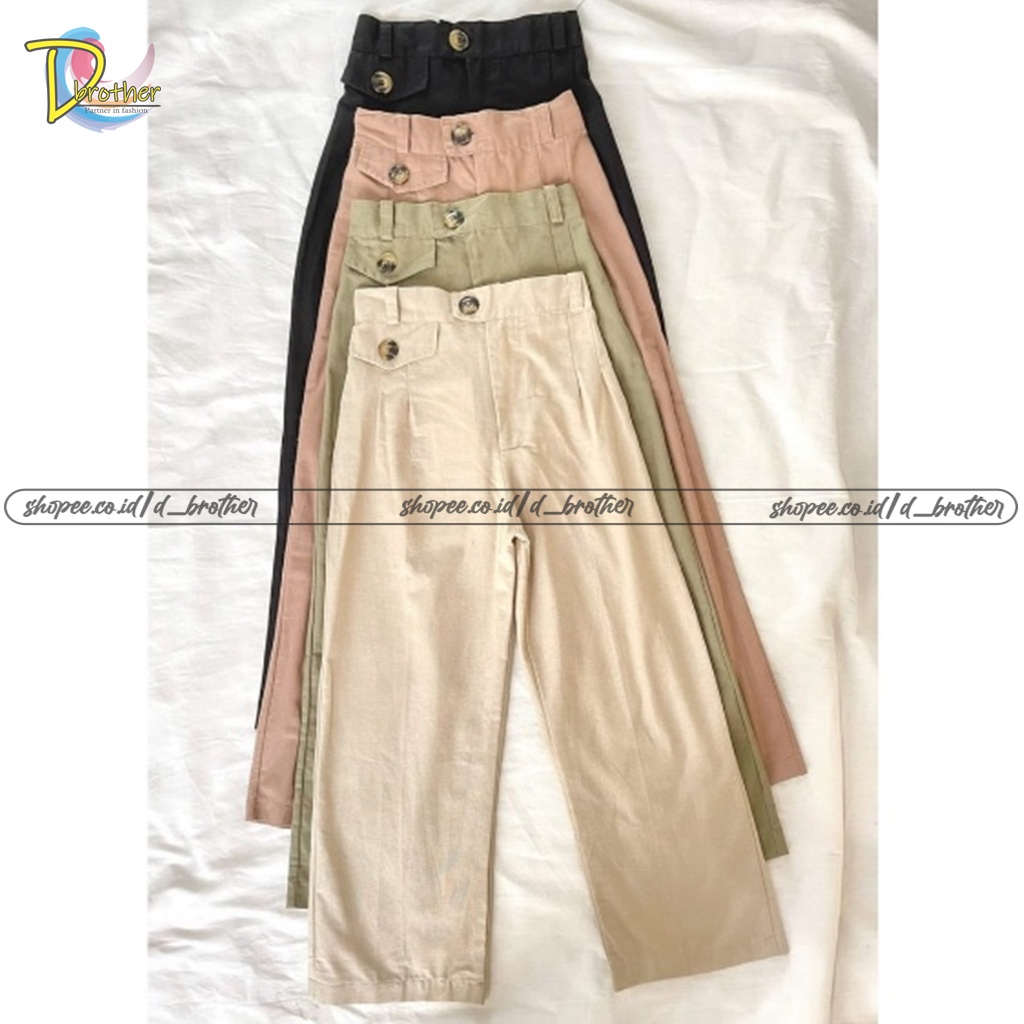 Cozy Kulot Linen Wide Leg Aksen Tutup Saku / Wide Leg Linen 2236