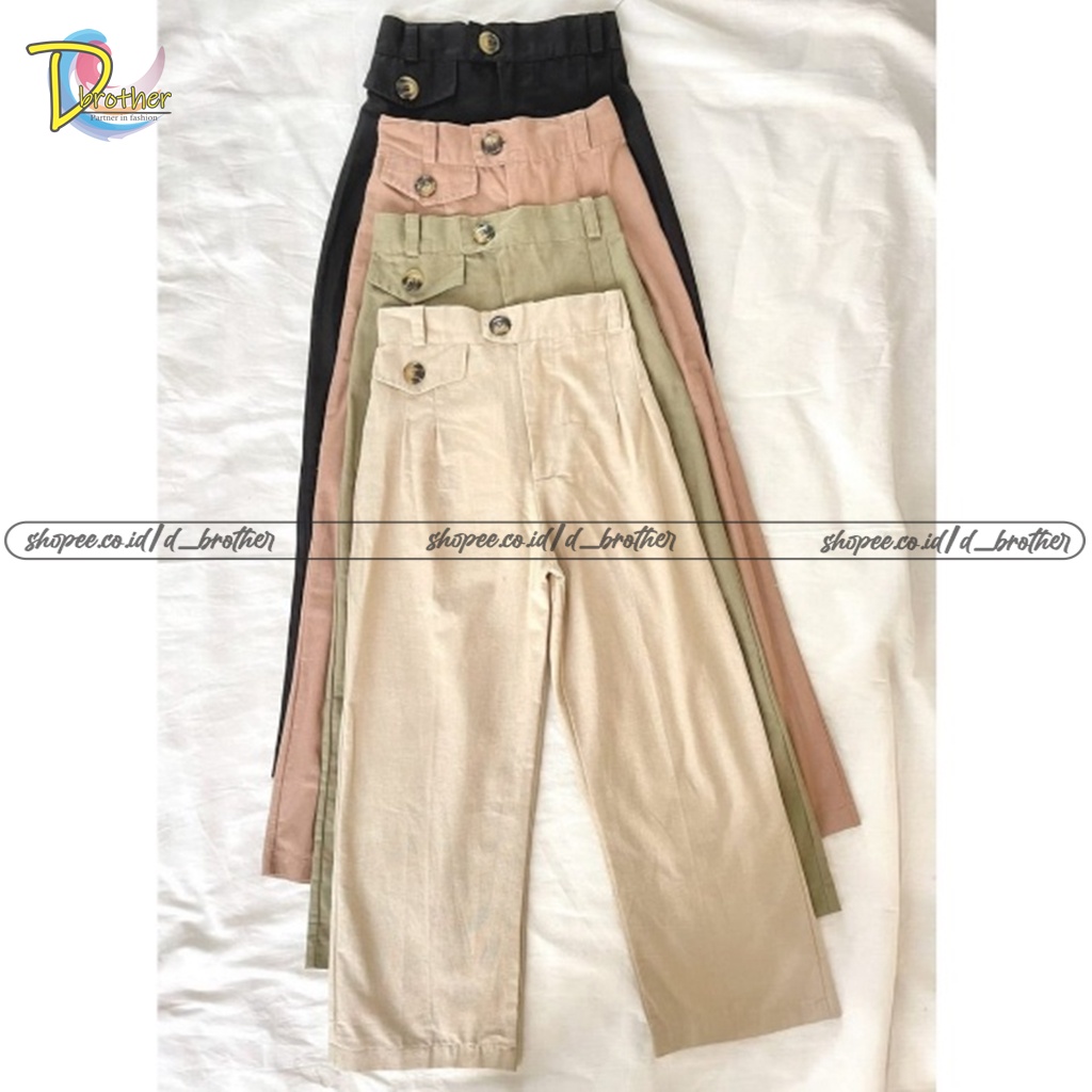 Cozy Kulot Linen Wide Leg Aksen Tutup Saku / Wide Leg Linen 2236