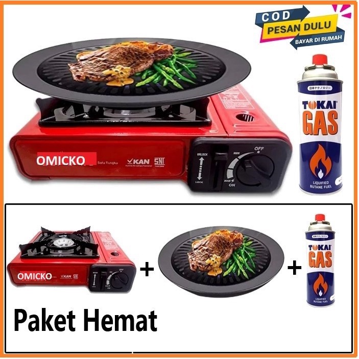 PAKET HEMAT Kompor Gas Portable 2in1 MYVO TAS KOPER  Plus 1 Gas kaleng +Ultra Gril BBQ gril plate original