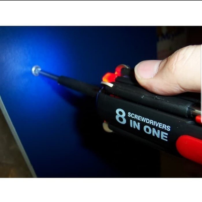 Obeng Set 8 in 1 Lampu LED lipat dengan Senter flash light Screwdrivers Multifungsi