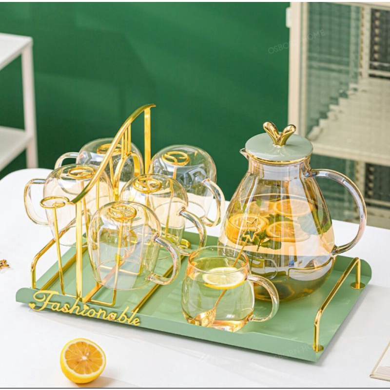 Kettle Set mewah/Teko Kaca Mewah Set Gelas & Tray High Quality & High Class