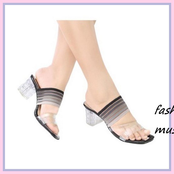 Sepatu Selop Wanita High Heels Sepatu Hak Kaca Lancip Motif Bunga 36-40 Kode Sp68 Sandal High Heels 