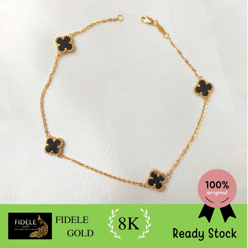 Gelang Kaki Vancleef Hitam Bunga Gelang Kaki Emas Asli Kadar Muda 375