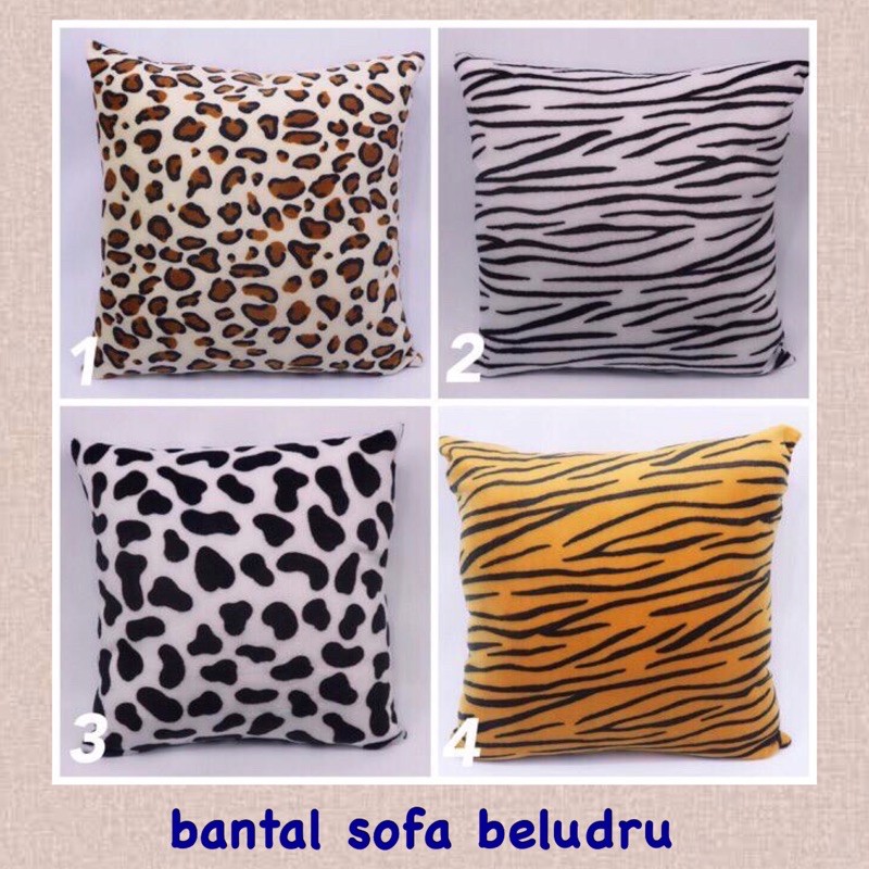 Bantal sofa bludru bulu halus lembut motif leopard sapi zebra macan jerapah murah unik ukuran 35