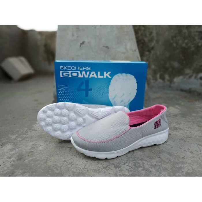 sepatu skechers go walk wanita grey pink premium