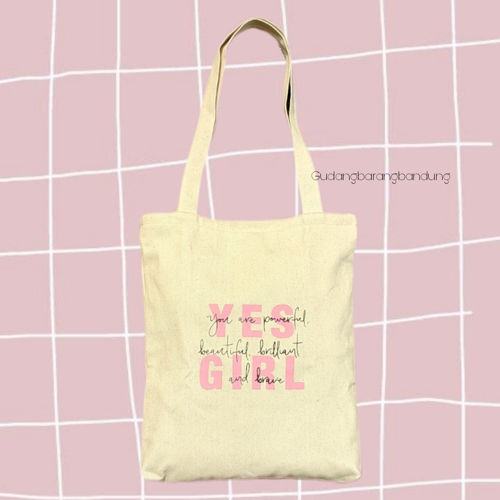 Tote Bag Kanvas Resleting Korean Style 'Yes Girl' - Gaya Aesthetic untuk Wanita yang Memikat!